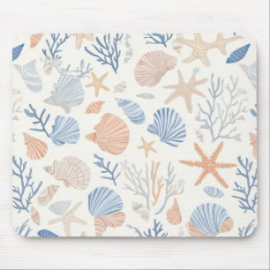 Coastal Seashell Starfish Blue Peach Cream Mouse Pad