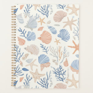 Coastal Seashell Starfish Blue Peach Cream Planner