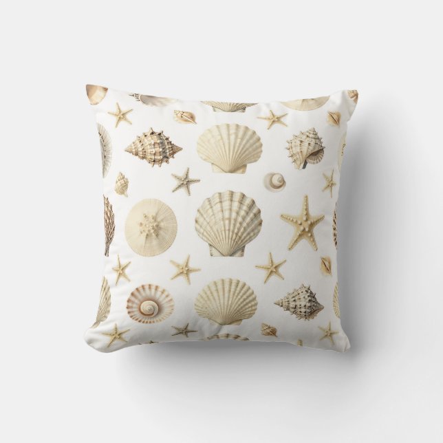 Coastal Seashell Starfish Seamless Pattern Cushion (Front)