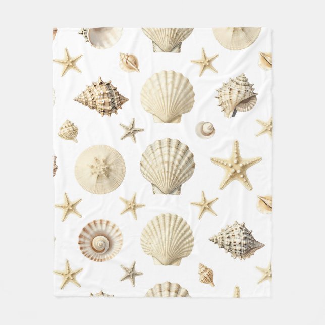 Coastal Seashell Starfish Seamless Pattern Fleece Blanket (Front)