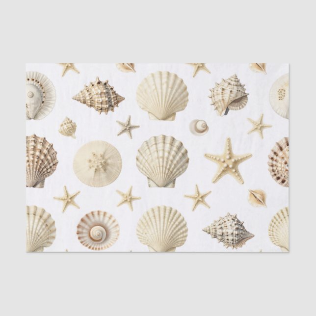 Coastal Seashell Starfish Seamless Pattern Tissue Paper (Front)