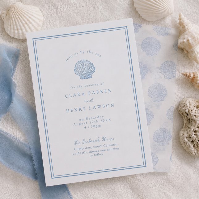Coastal Seashell Vellum Wedding Overlay Invitations (Creator Uploaded)