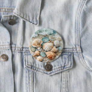 Coastal Seashell Watercolor Driftwood Scene 7.5 Cm Round Badge