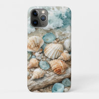 Coastal Seashell Watercolor Driftwood Scene