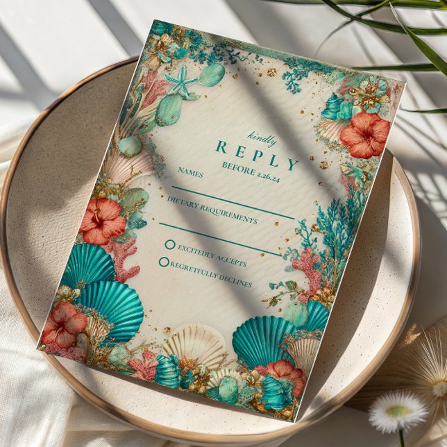 Coastal Seashell Wedding RSVP Card (Creator Uploaded)