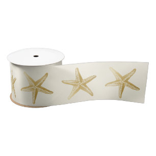 Coastal Seashell Wedding Theme Gold Ivory Starfish Satin Ribbon