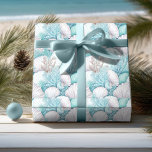 Coastal Seashells & Coral Pattern#3 ID1009 Wrapping Paper<br><div class="desc">Celebrate the holiday season with a coastal twist using this elegant pattern of clam shells and sea coral in soothing shades of teal, white, and beige. Part of a special coastal Christmas collection, this wrapping paper design brings the serene beauty of the seaside to your holiday. Whether you’re decorating your...</div>