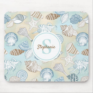 Coastal Seashells Monogram Mouse Pad