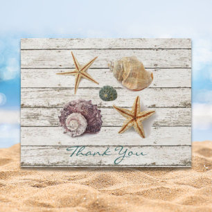 Coastal seashells summer beach wedding thank you postcard