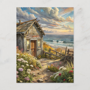 Coastal Seaside Beach Cottage Flowers  Postcard