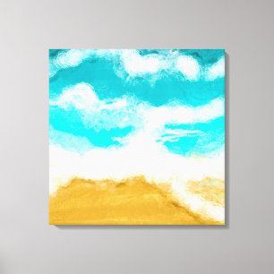 Coastal Seaside Blue and Turquoise Waves Sandy Canvas Print