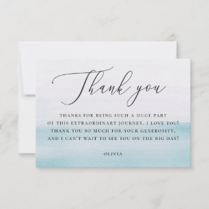 Coastal Seaside Bridal Shower Watercolor Blue Thank You Card