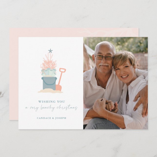 Coastal Seaside Christmas Card With Photo (Front/Back)