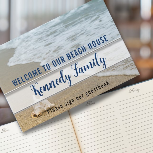 Coastal Seaside Family Beach House Blue Welcome   Guest Book (Creator Uploaded)