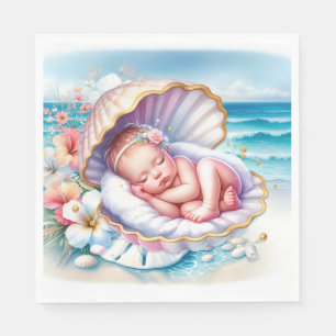 Coastal Seaside Girl's Baby Shower Ocean Themed Napkin