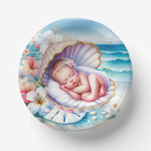 Coastal Seaside Girl's Baby Shower Ocean Themed  Paper Plate