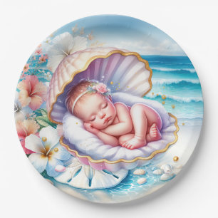 Coastal Seaside Girl's Baby Shower Ocean Themed  Paper Plate