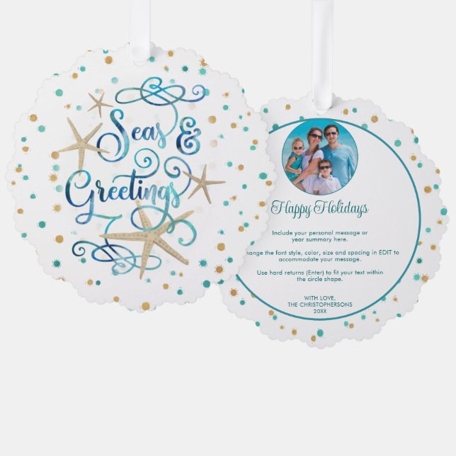 Coastal SEAsons Greetings Photo Year Summary Tree Decoration Card (Front/Back)