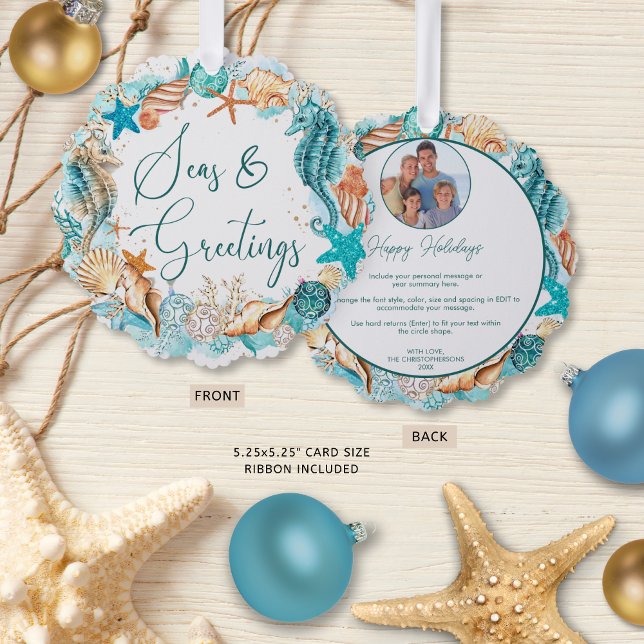 Coastal SEAsons Greetings Year Summary Photo Tree Decoration Card (Creator Uploaded)