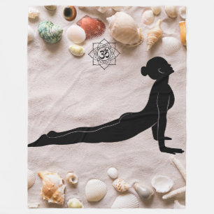 Coastal Serenity: Cobra Pose with Om Mandala Fleece Blanket