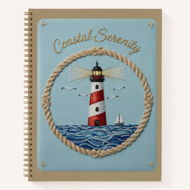 Coastal Serenity Embroidered Lighthouse Journal (Front)