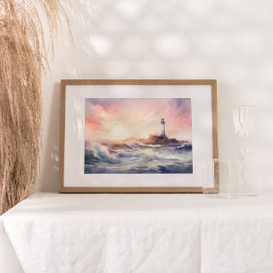 Coastal Serenity: Lighthouse Watercolor Art Poster