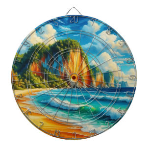 Coastal Serenity: Majestic Cliffs & Tranquil Shore Dartboard