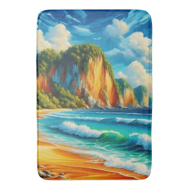 Coastal Serenity Majestic Cliffs & Tranquil Shores Bath Mat (Front Vertical)