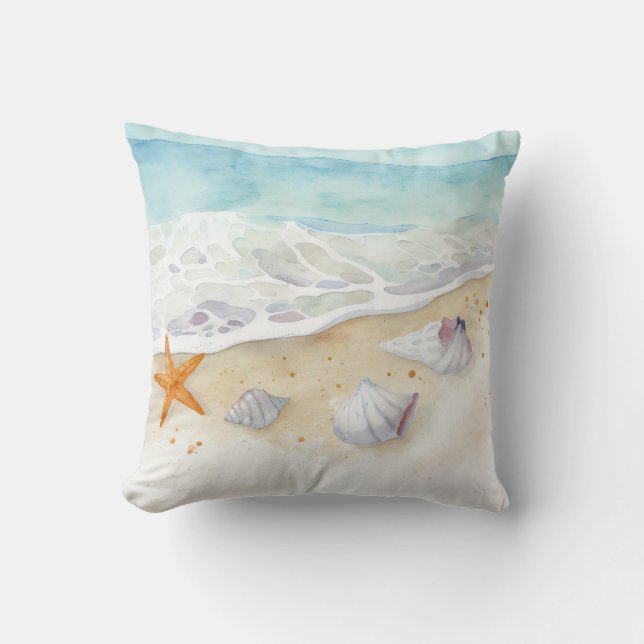Coastal Serenity Waves Throw Pillow (Front)
