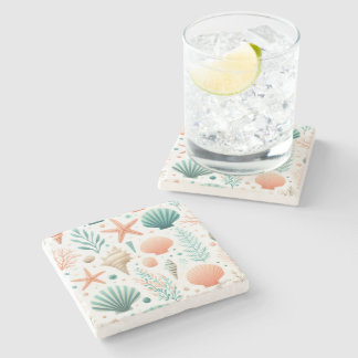 Coastal Shell Art Stone Coaster