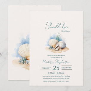 Coastal Shell Be Here Soon Baby Shower Invitation