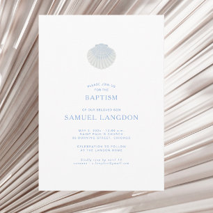 Coastal shell blue white baptism Invitation
