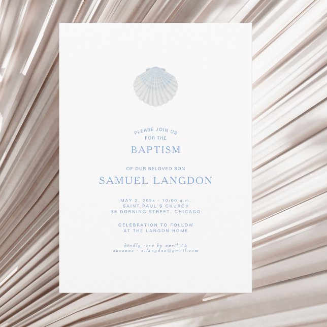 Coastal shell blue white baptism Invitation (Creator Uploaded)