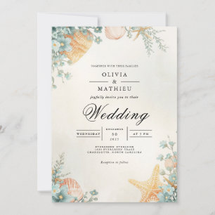 Coastal Shell Botanical Arch Wedding Invitation