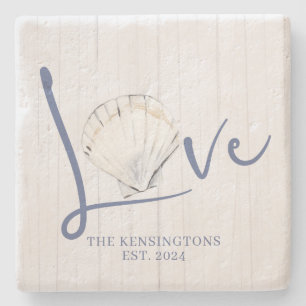 Coastal Shell   Nautical Love Typography Stone Coaster