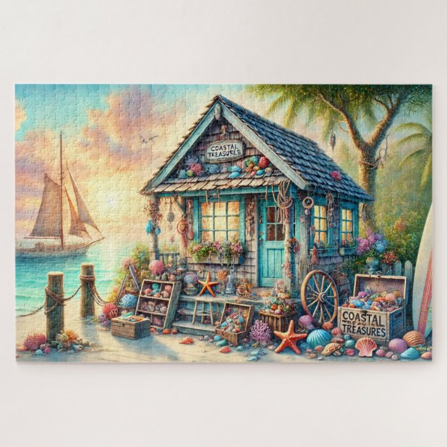 Coastal Shell Treasures Nautical Beach Cottage Jigsaw Puzzle (Horizontal)