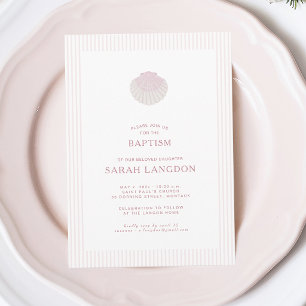 Coastal shell white pink baptism Invitation