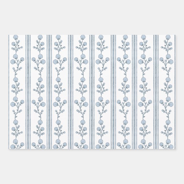 Coastal Shell Wrapping Paper Flat Sheet Set of 3 (Front)