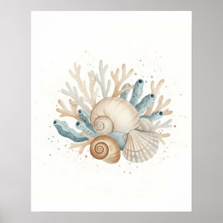 Coastal Shells Bathroom Wall Art Poster