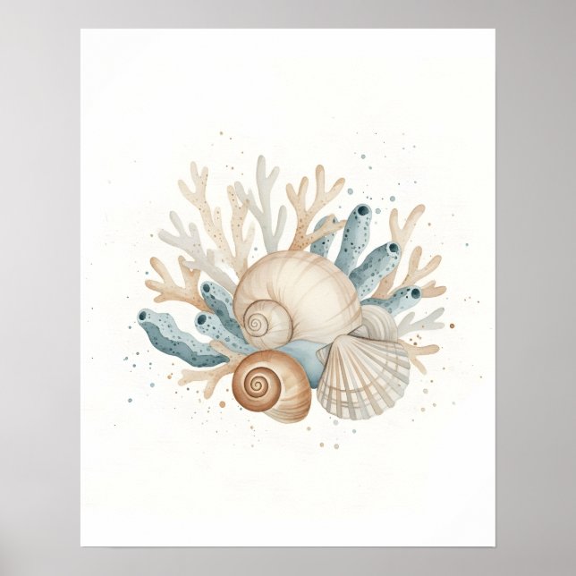 Coastal Shells Bathroom Wall Art Poster (Front)
