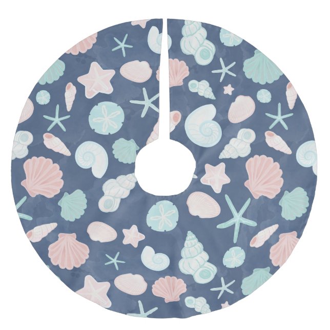 Coastal Shells Beach & Ocean Design Brushed Polyester Tree Skirt (Front)