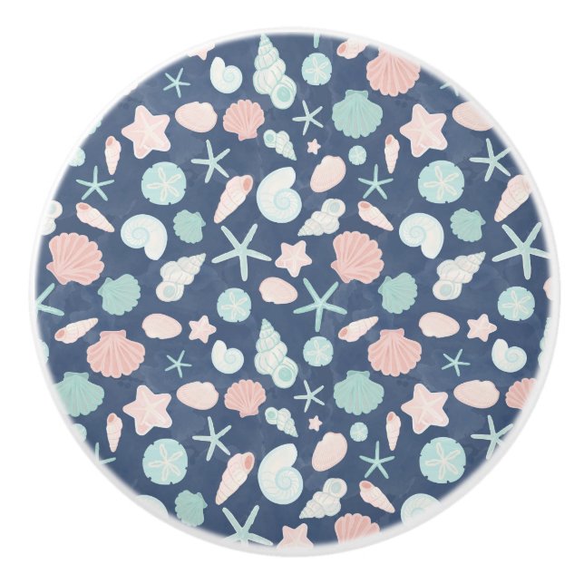Coastal Shells Beach & Ocean Design Ceramic Knob (Front)