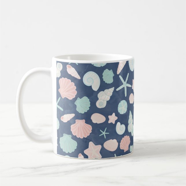Coastal Shells Beach & Ocean Design Coffee Mug (Left)