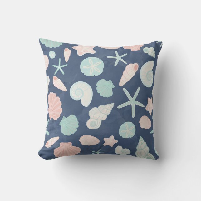 Coastal Shells Beach & Ocean Design Cushion (Front)