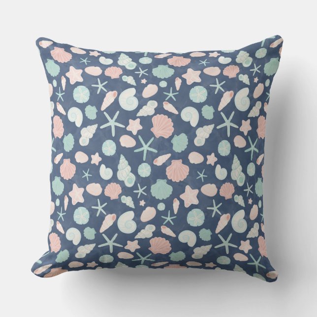 Coastal Shells Beach & Ocean Design Cushion (Front)