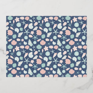 Coastal Shells Beach & Ocean Design Foil Holiday Postcard