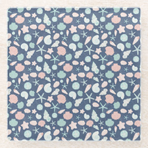 Coastal Shells Beach & Ocean Design Glass Coaster