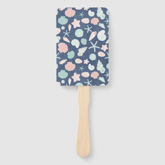 Coastal Shells Beach & Ocean Design Hand Fan (Front)