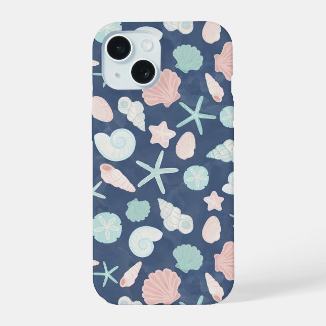 Coastal Shells Beach & Ocean Design iPhone 15 Case (Back)