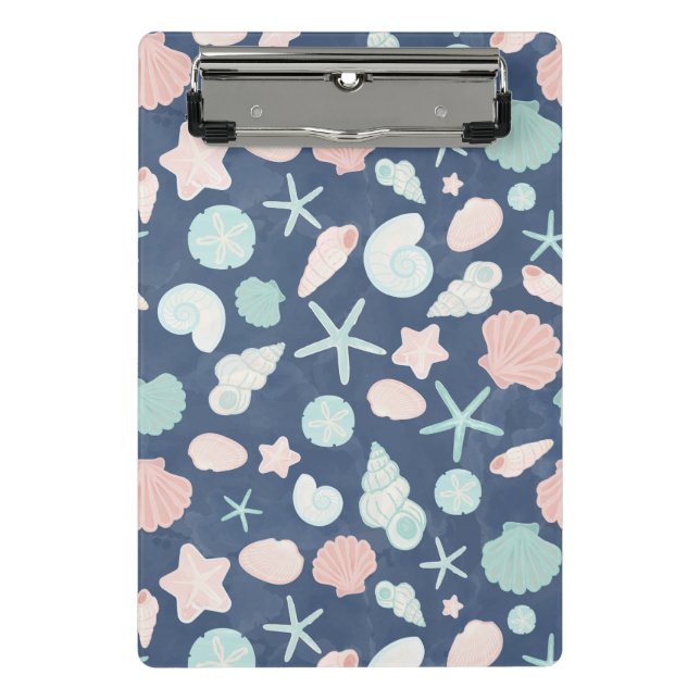 Coastal Shells Beach & Ocean Design Mini Clipboard (Front)